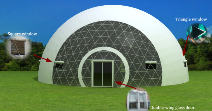 Barraca branca redonda da meia esfera, barraca da abóbada geodesic do diâmetro de 35m